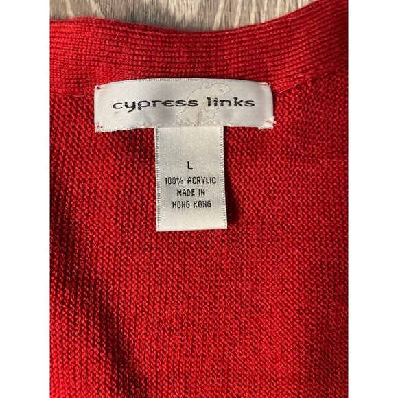 Cypress Links Red Long V Neck Buttoned Cardigan Golf Sweater Sz L - Picture 5 of 9